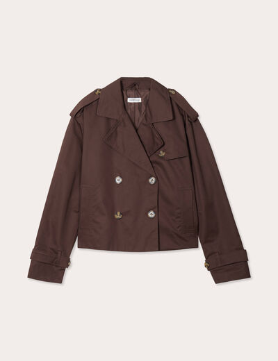 Trench court boutonné marron foncé femme