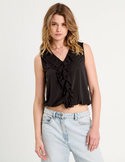 Blouse volants sans manches noir femme