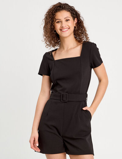 Combishort ceinturée noir femme