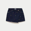 Jupe-short trap&egrave;ze en jean bleu marine femme