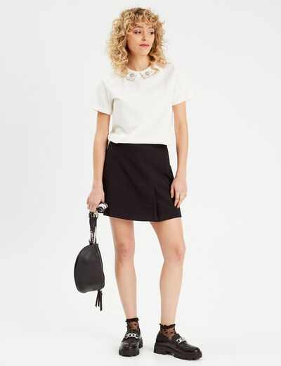 T-shirt manches courtes bijoux ecru femme
