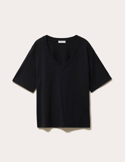 T-shirt col v manches courtes noir femme
