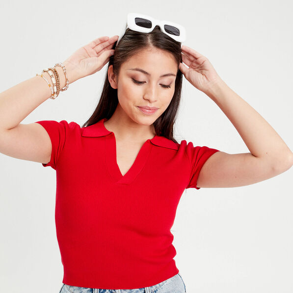 t shirt manches courtes col polo rouge femme T-shirt manches courtes col polo rouge femme