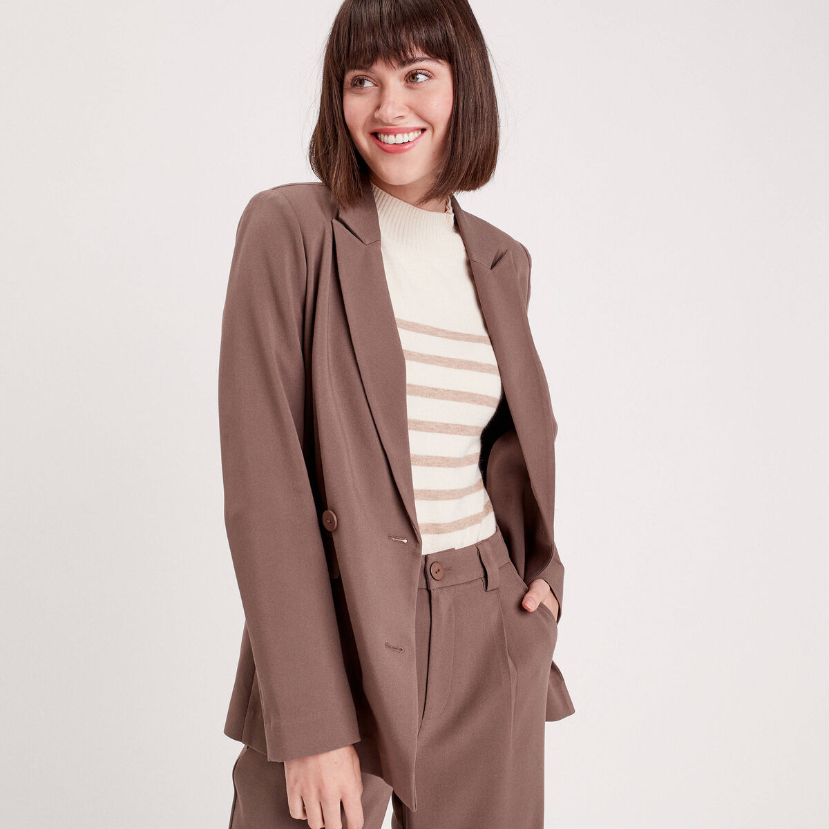 Veste esprit blazer droite taupe femme
