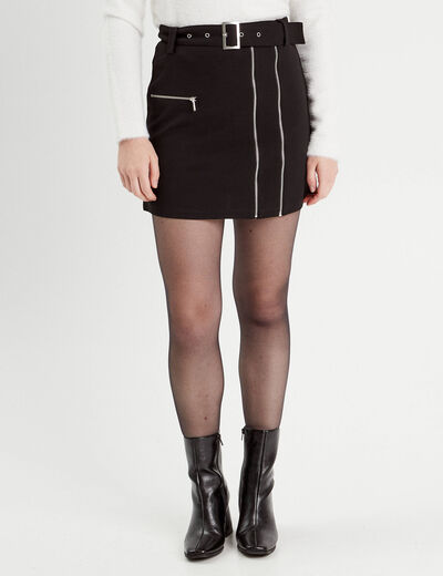 Jupe droite détails zippés noir femme