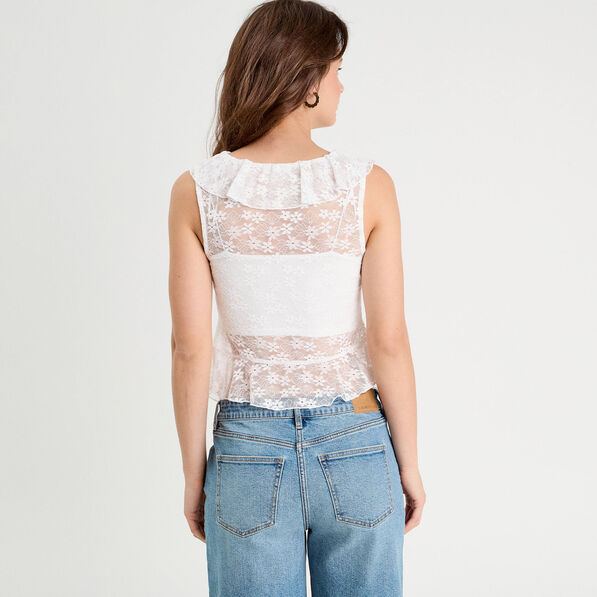 Débardeur dentelle et volants blanc femme
