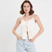 Top droit cropped col v plissé ecru femme