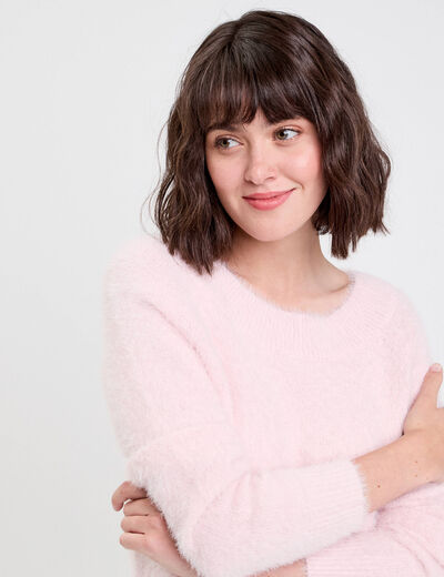 Pull manches longues rose pastel femme