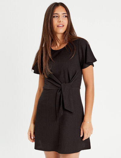 Robe évasée détail noeud noir femme