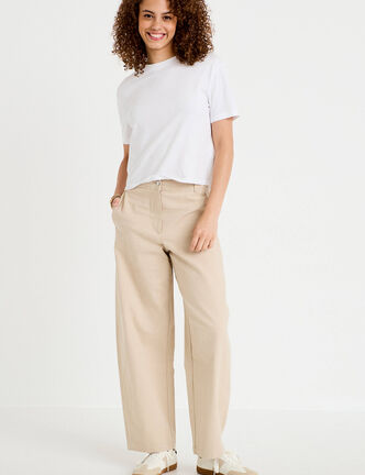 Pantalon chino coupe barrel beige femme