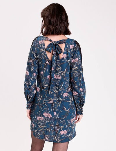 Robe droite dos nou&eacute; bleu p&eacute;trole femme