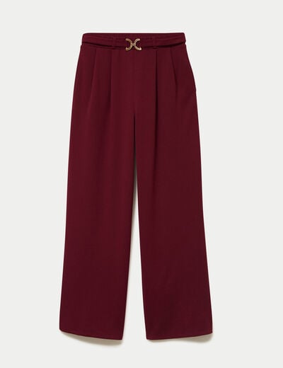 Pantalon large ceinture bijou bordeaux femme