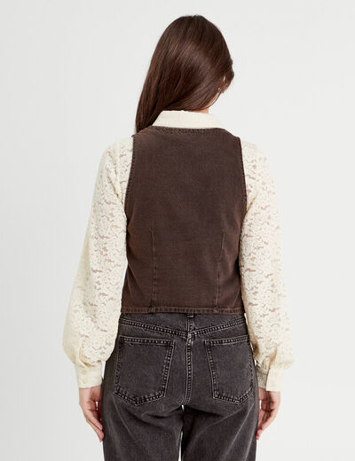 Veston sans manches en jean marron foncé femme