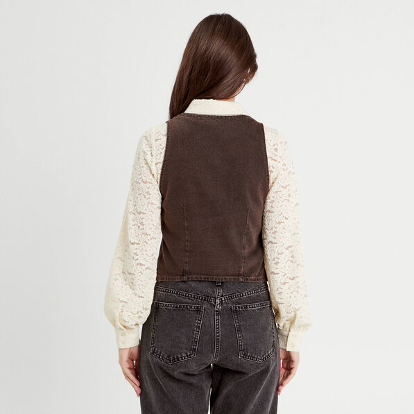 Veston sans manches en jean marron foncé femme