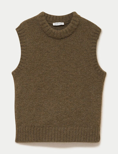 Pull sans manches vert kaki femme