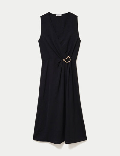 Robe droite 3/4 sans manches col v noir femme