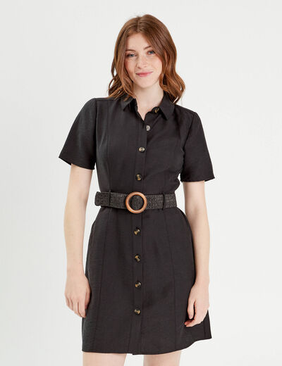 Robe trapèze ceinturée noir femme