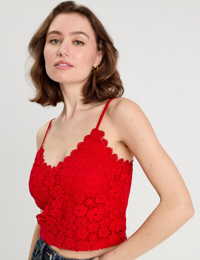 Débardeur cropped dentelle rouge femme