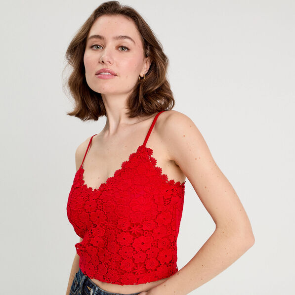 debardeur cropped dentelle rouge femme Débardeur cropped dentelle rouge femme