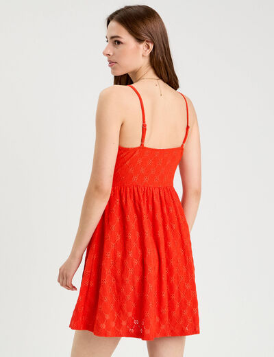 Robe évasée broderie anglaise orange foncé femme