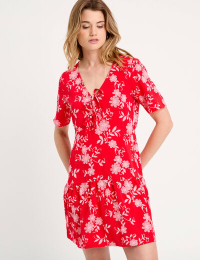 Robe évasée manches courtes rouge femme