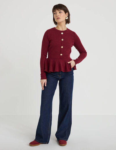 Pull p&eacute;plum avec boutons rouge fonc&eacute; femme