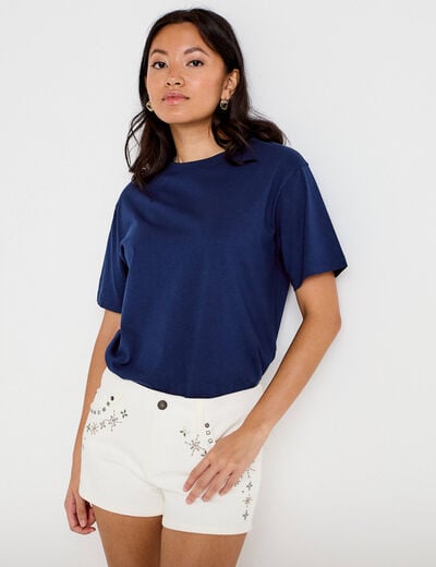 Short en jean avec broderie ecru femme