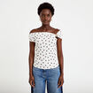 Top pliss&eacute; col bardot sans manches blanc femme