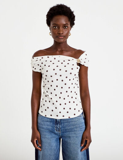 Top pliss&eacute; col bardot sans manches blanc femme