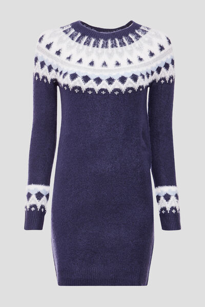 Robe pull droite bleu marine femme