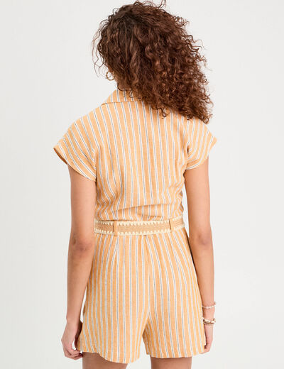 Combishort ceinturée contenant du lin jaune femme