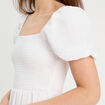 Robe longue évasée smockée blanc femme