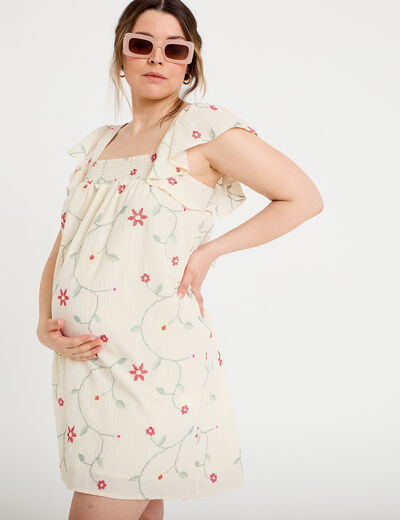 Robe courte &eacute;vas&eacute;e brod&eacute;e blanc femme