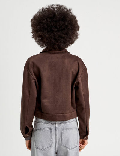 Veste suédine droite marron foncé femme