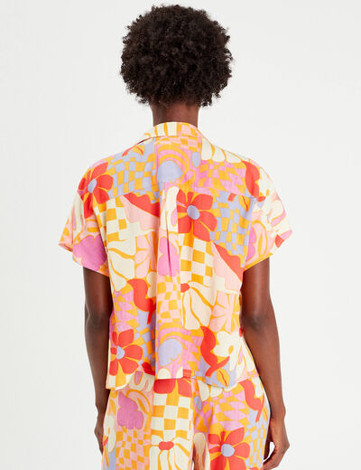 Chemise manches courtes orange femme