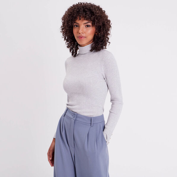 pull col roule cotele gris clair femme Pull col roulé côtelé gris clair femme