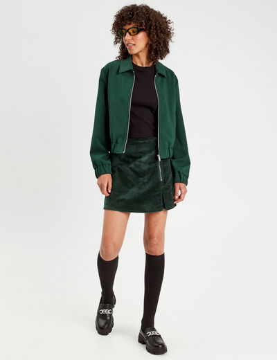 Jupe-short moulante velours vert foncé femme