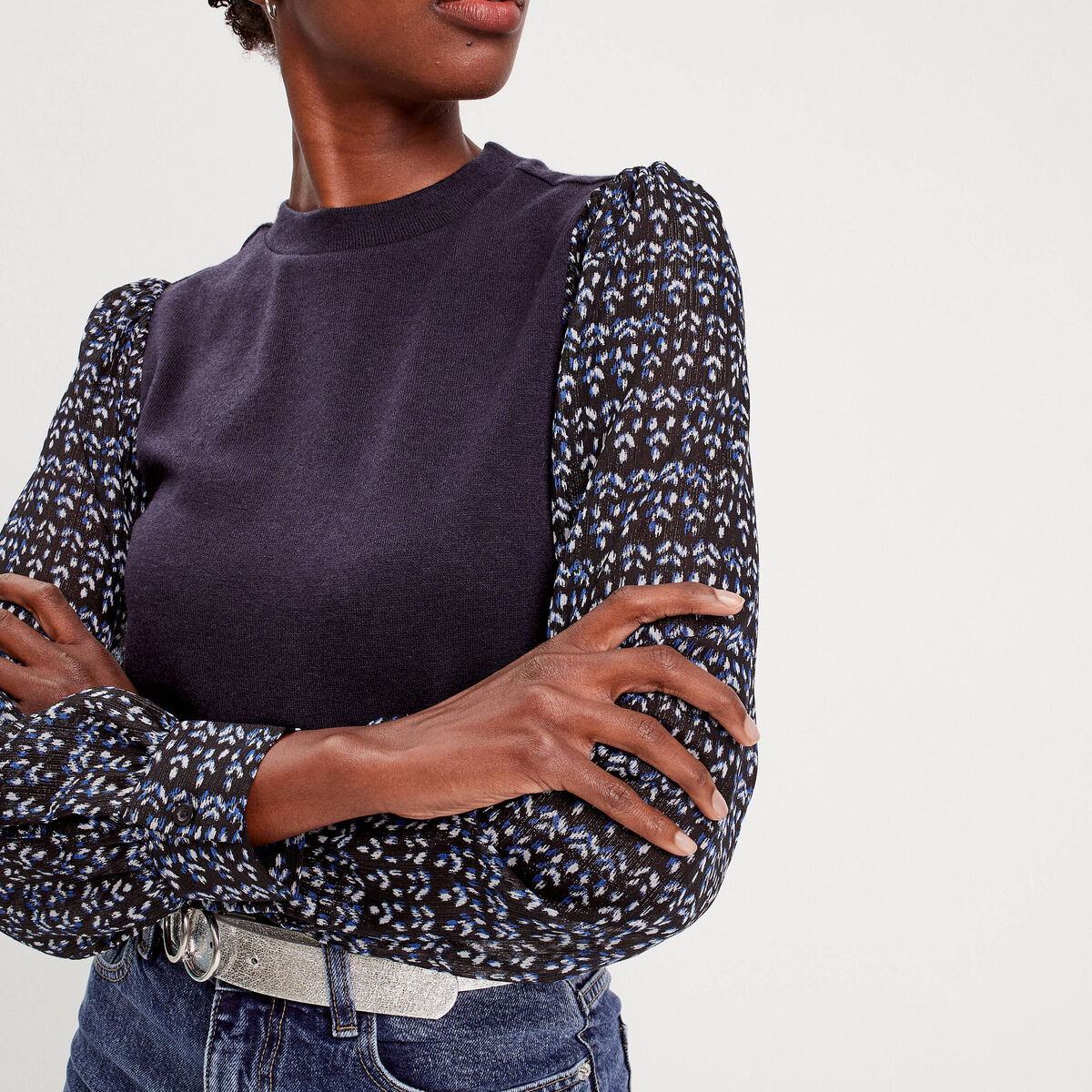 T-shirt effet 2-en-1 bleu foncé femme