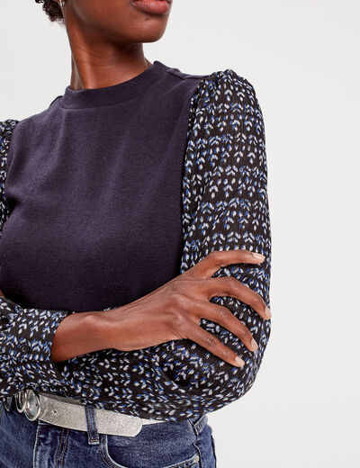 T-shirt effet 2-en-1 bleu foncé femme