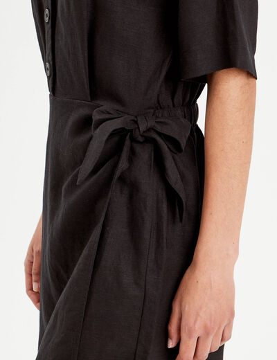 Combishort effet jupe contenant du lin noir femme