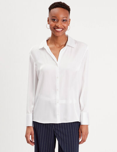 Chemise manches longues satin blanc femme