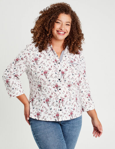 Chemise manches 3/4 blanc femme