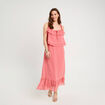 Robe longue droite volants rose pastel femme