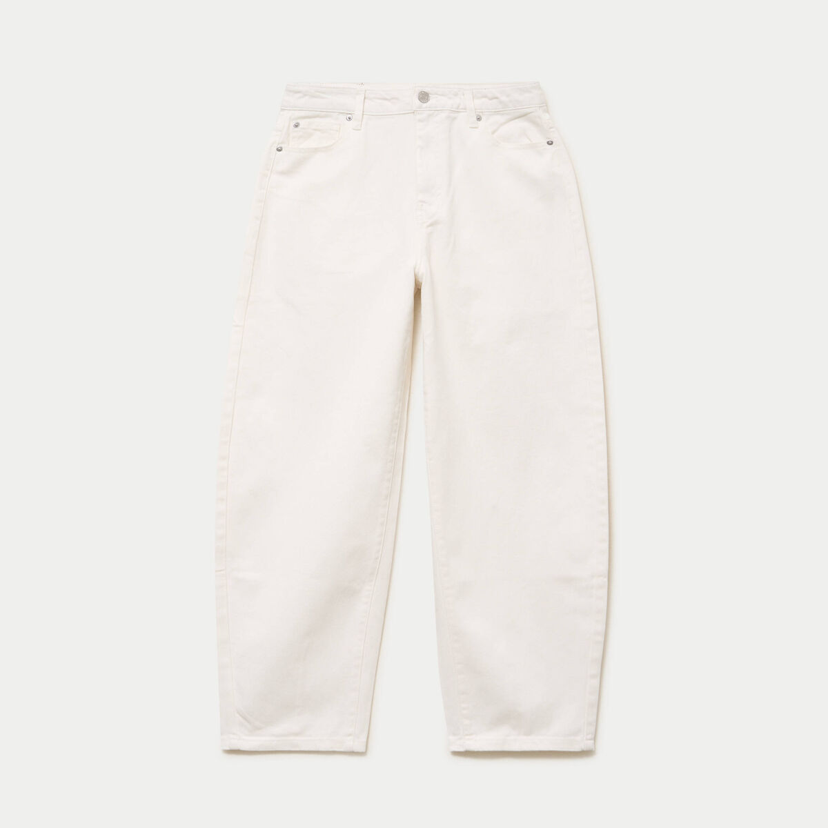 Jean barrel cropped taille standard denim blanc femme