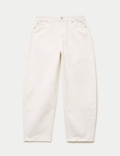 Jean barrel cropped taille standard denim blanc femme