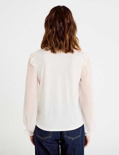 Blouse col v manches longues ecru femme