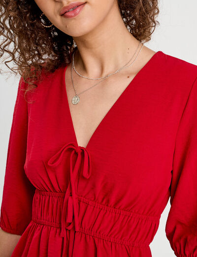Robe évasée fluide élastiquée rouge femme