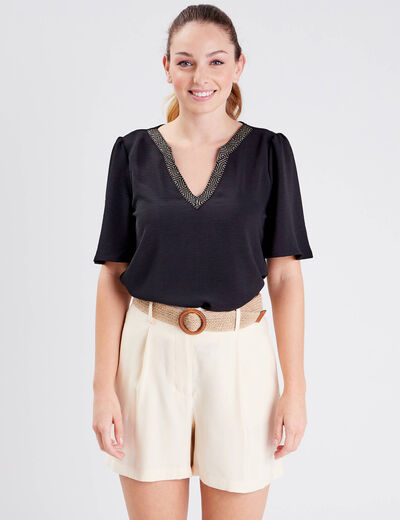 Blouse manches courtes noir femme