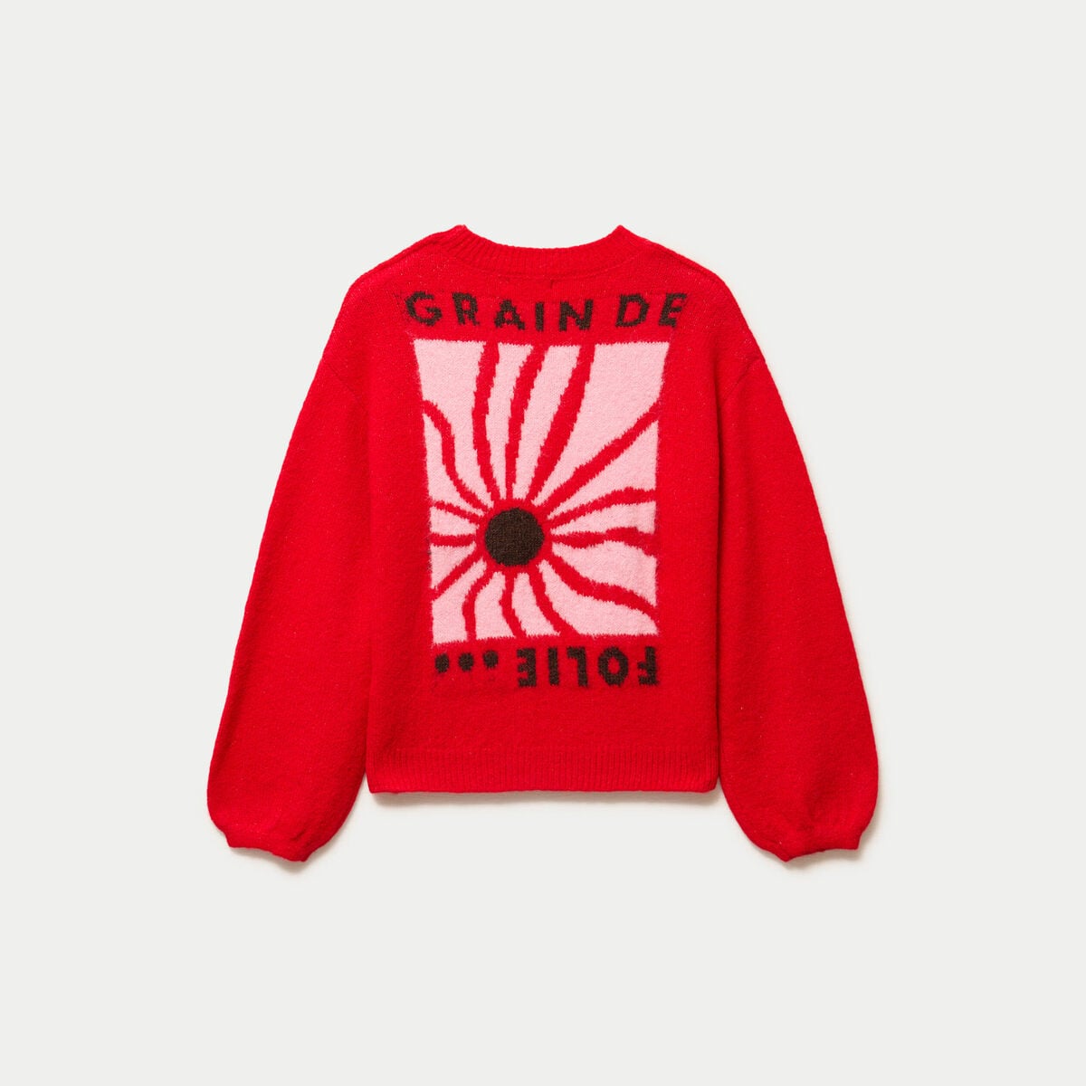 Pull ample col rond manches longues rouge femme
