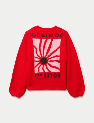 Pull ample col rond manches longues rouge femme